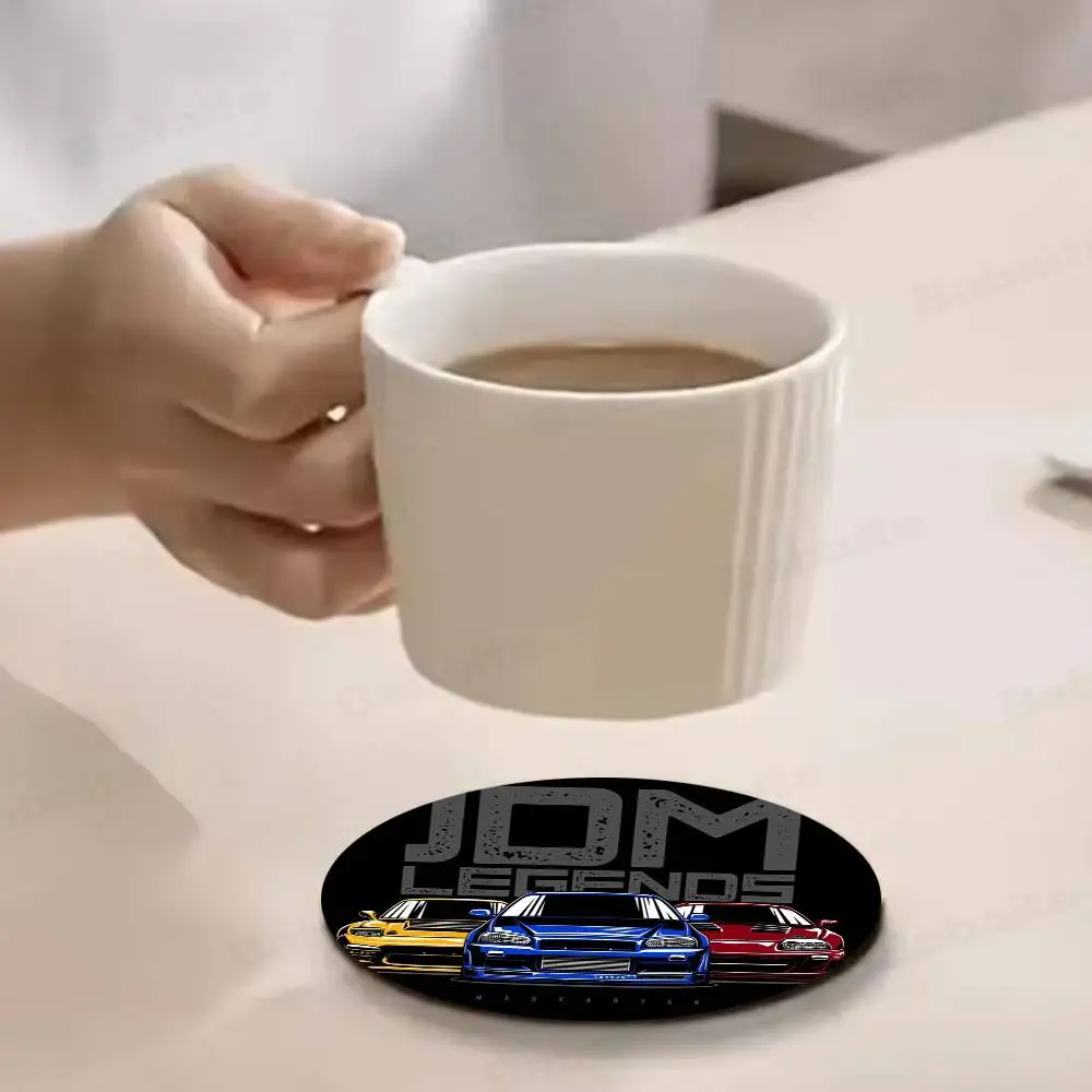 Japan JDM Sports Car Round Coasters Insulated Durable Cups Coffee Coaster Plate Mats Home and Decoration Kitchen Utensils 5