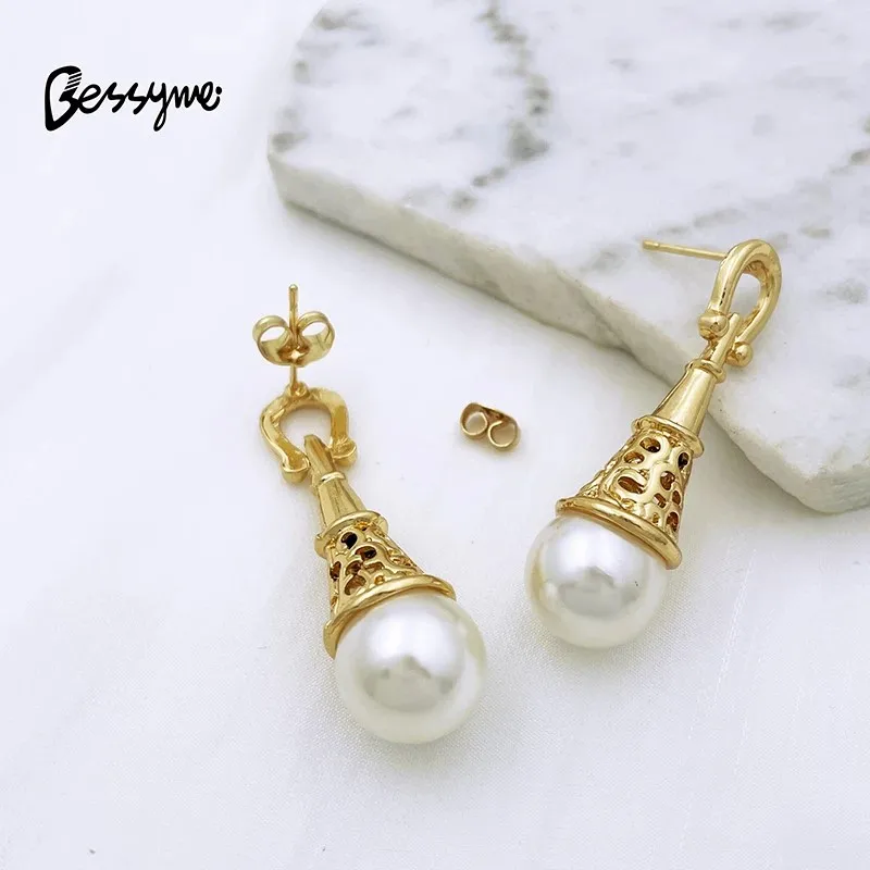 Fashion Women Jewelry Set Gold Plated Necklace Luxury Design Imitation Pearl Earrings Bracelet And Ring For Wedding Party