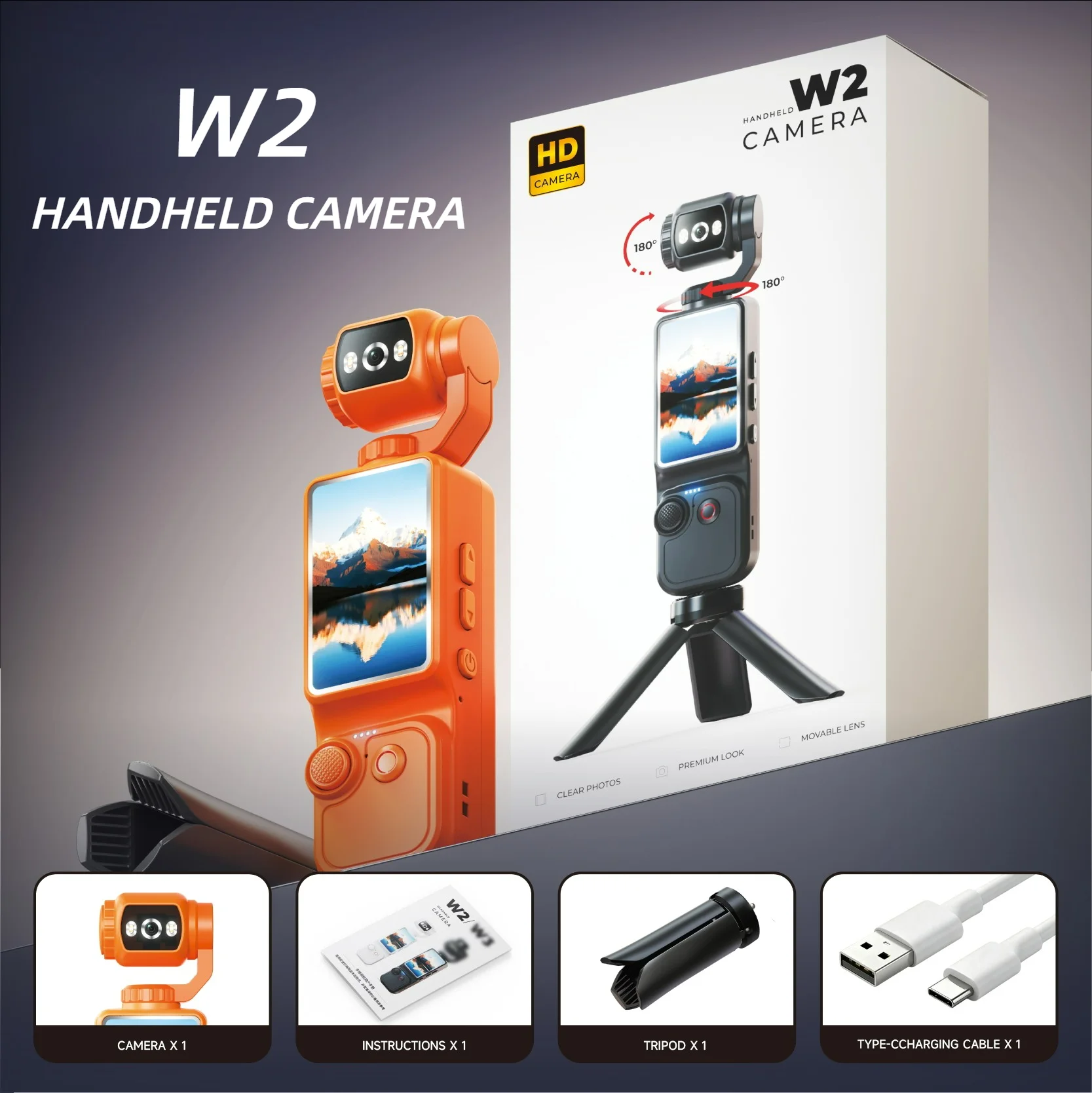 New 4K High-definition Handheld Sports Camera 180 ° Rotation for Recording Video Portable Camera for Outdoor Travel Tripod Stand