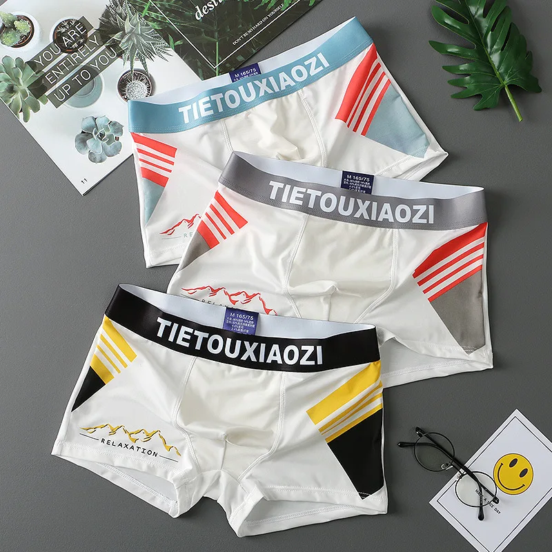 

Male Panties Thin Ice Silk Men's Underwear Boxers Breathable Man Boxer Printed Underpants Comfortable Shorts Men Underwear M-3XL