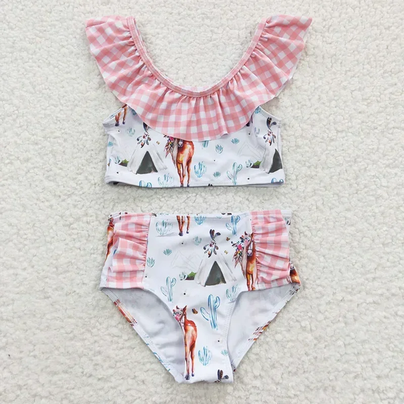 Sibling Baby Girls Western Horse Country Life Swimsuits