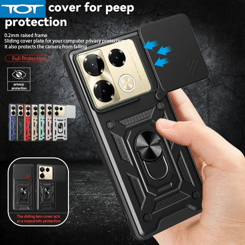 

Чехол для Infinix Note 40, слайд-камера, бронированный чехол для телефона Infinix Note 40 Pro 4G 5G Note 40 Pro Plus, автомобильный держатель, кольцо, черный чехол