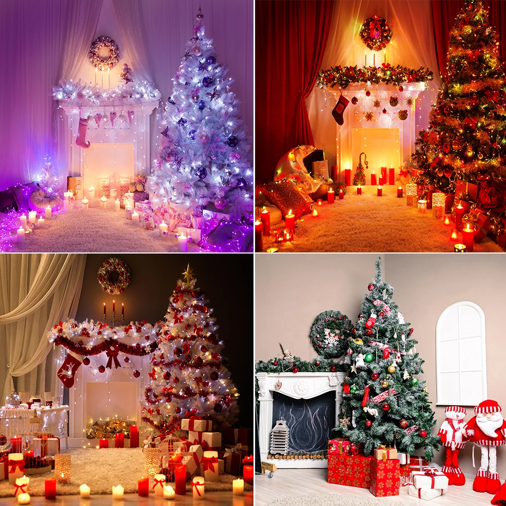 

Christmas Photographic Background Fireplace Tree Sock Family Party Decoration Banner Vinyl Photo Backdrop Child Photocall Prop