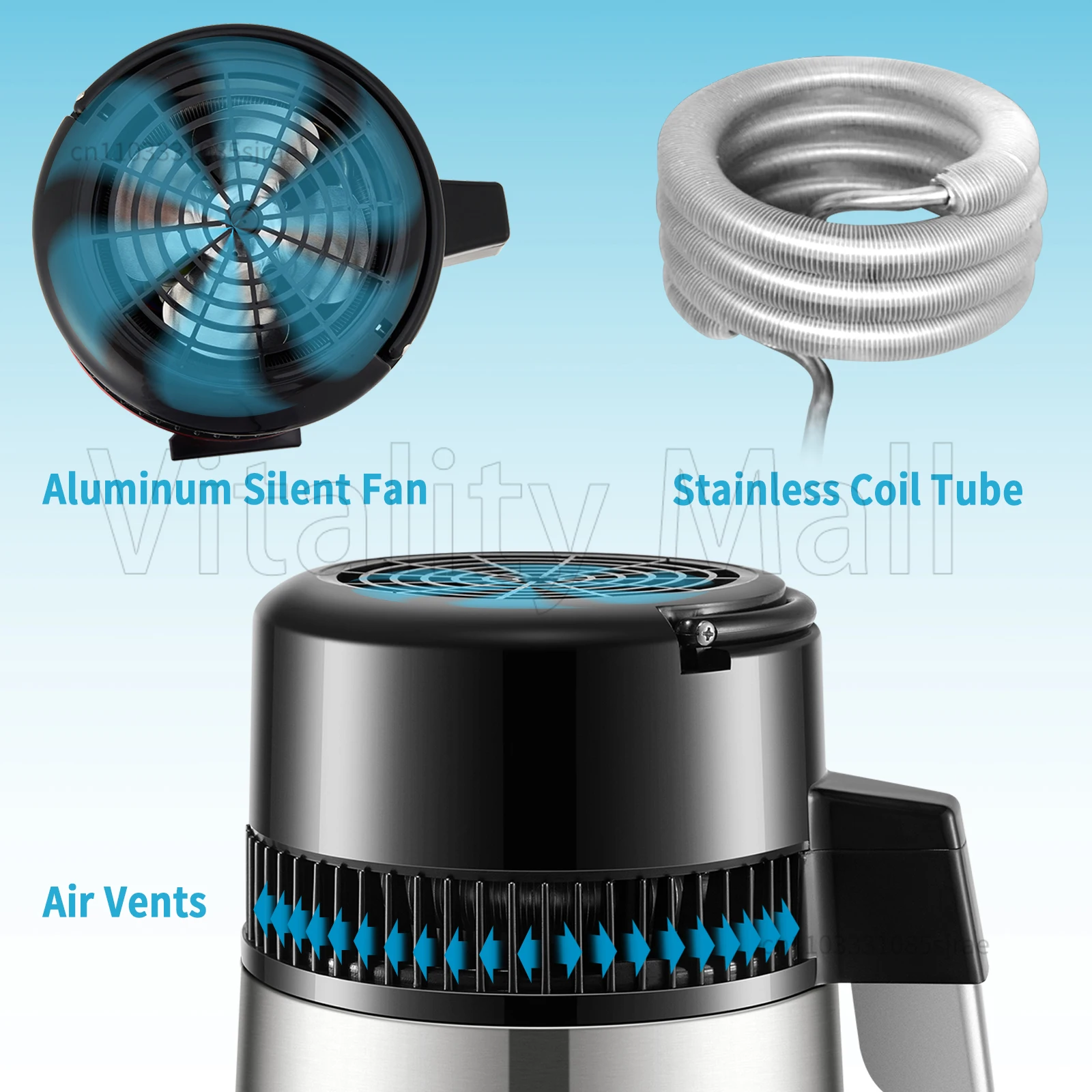 لون Destilador agua، purificador de agua eléctrico acero غير قابل للأكسدة، impression cepat en English para el hogar، 750 وات، 4 لتر،