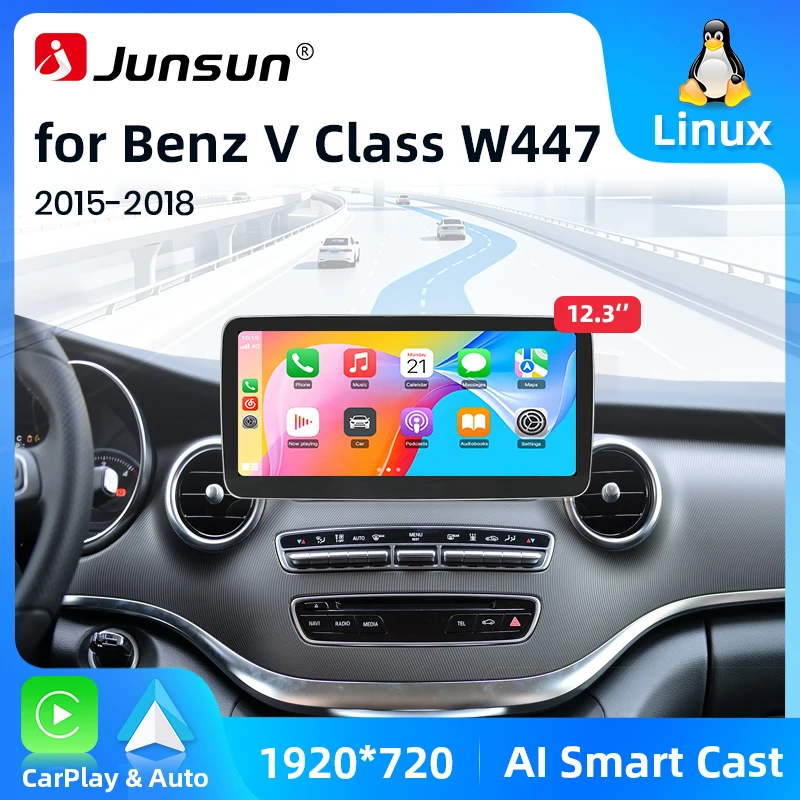 Junsun 12.3'' Système Linux sans fil Apple CarPlay Android Auto Autoradio pour Mercedes Mercedes Benz W205 GLC C V Class W447 GLA CLA 2015-2018 Lecteur multimédia Navigation GPS