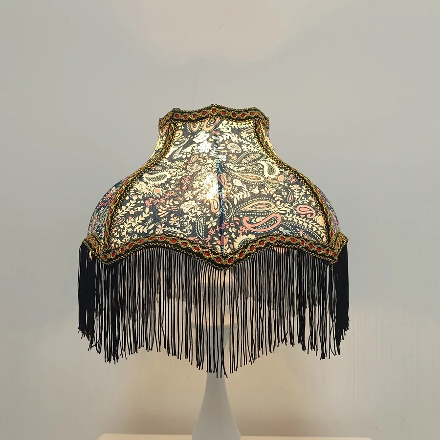 Vintage Bohemian Printed Fabric Lampshade with Tassels (Base Not Included)