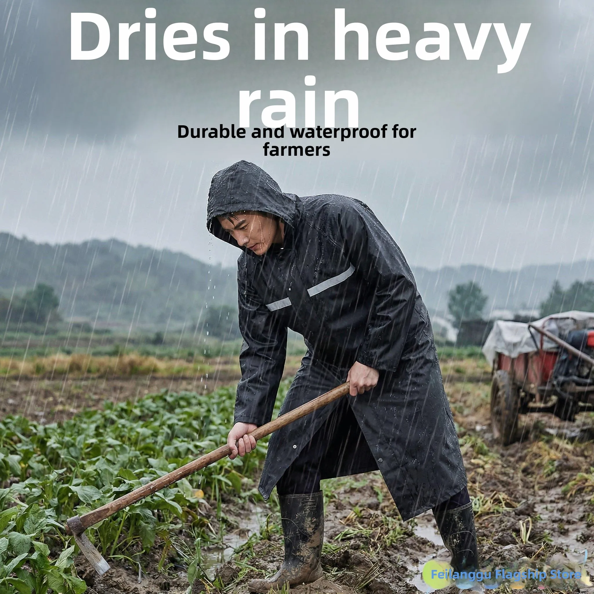 

Durable Long One-Piece Thickened Raincoat for Construction Workers Full Body Waterproof Reflective Rain Poncho for Hiking