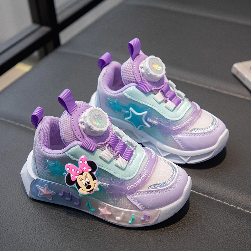 

Disney Mickey Mouse Children Sports Shoes Spring Autumn New Girl Luminous Light Rotating Button Casual Shoes Running Shoes