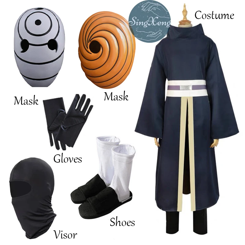 SingXeng Anime Tobi Uchiha Cosplay Costume Obito Mask Carnival Halloween Outfit Ninja Clothing Mask Suit Customize