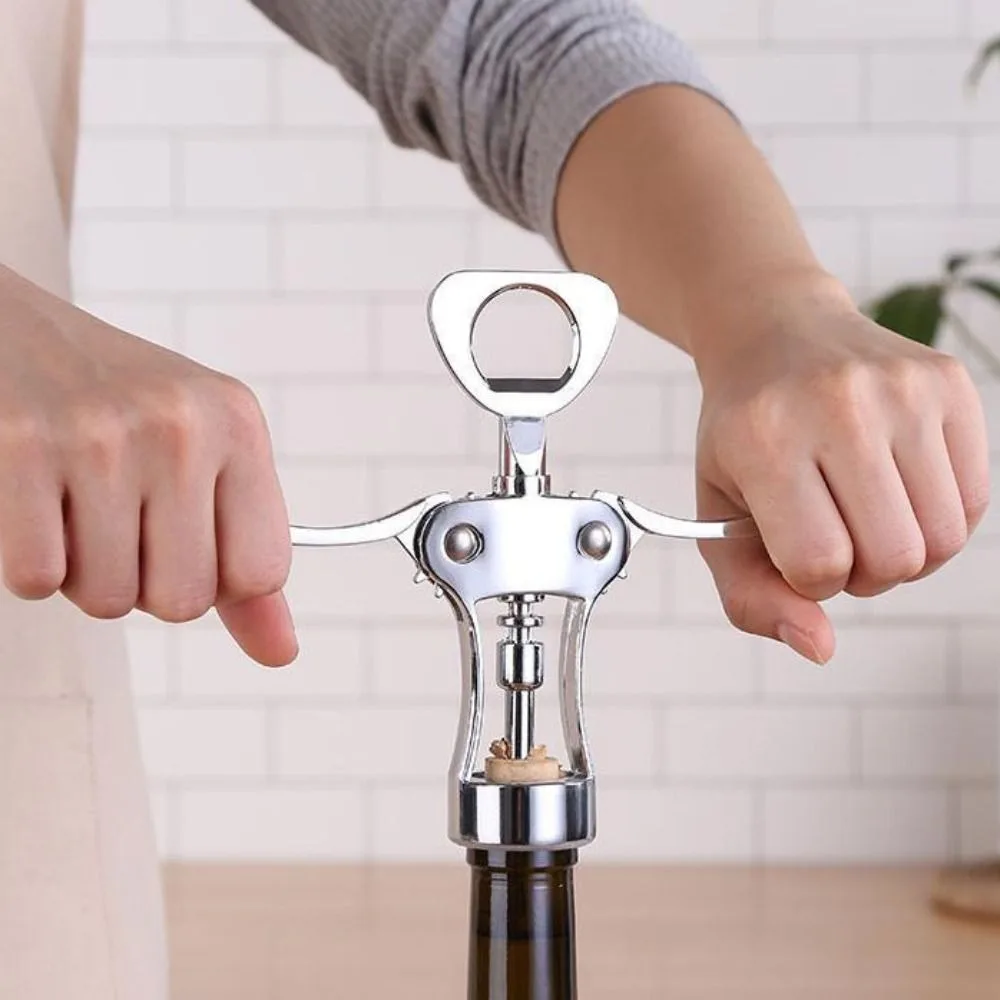 

Kitchen Gadget 2 in 1 Wine Corkscrew Spring Loaded Stainless Steel Bottles Opener Manual Wine Bottles Cork Remover Family Dinner