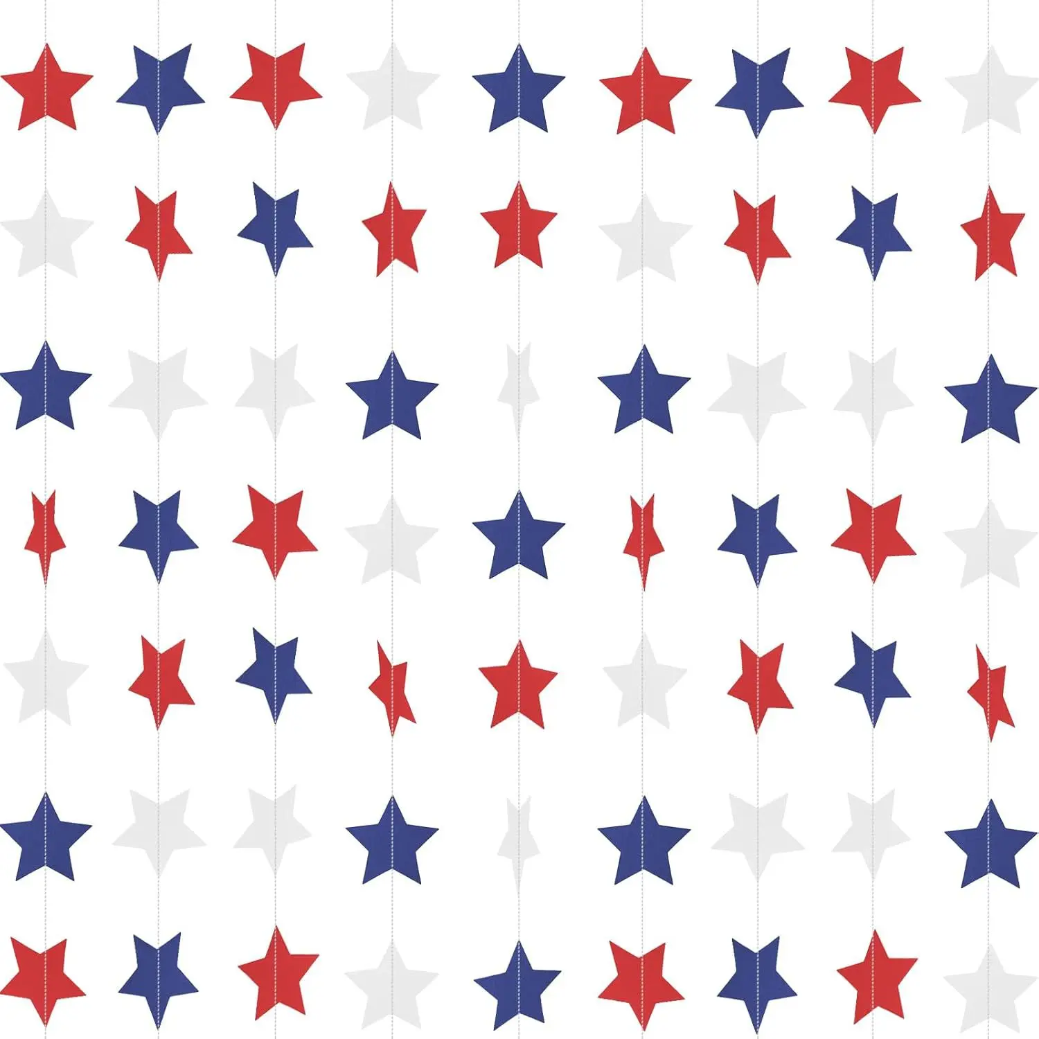 3M Red Blue Silver Paper Star Garland for Room Hanging Birthday Party Decoration 250th Independence Day Celebration Hanging Deco