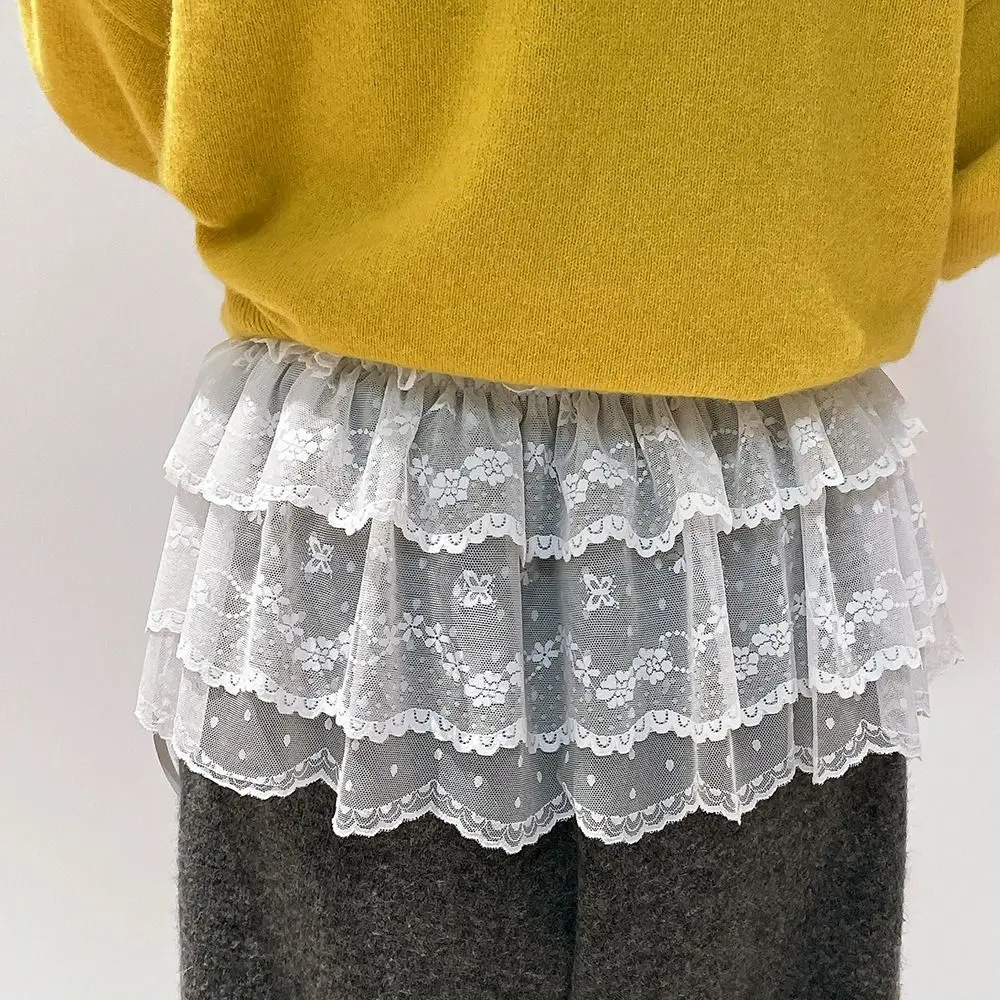 

Elegant Balletcore Lace Mini Skirts White Elastic Ruffle Short Skirts Korean Style High Waist Butt Curtain Streetwear