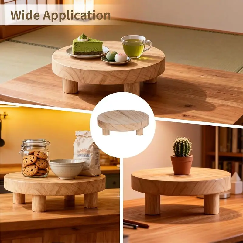 3Pcs Round Wooden Plant Display Risers Stool Tray 3 Height Sturdy Tabletop Plant Stand Indoor Home Decor Flower Pot Holder