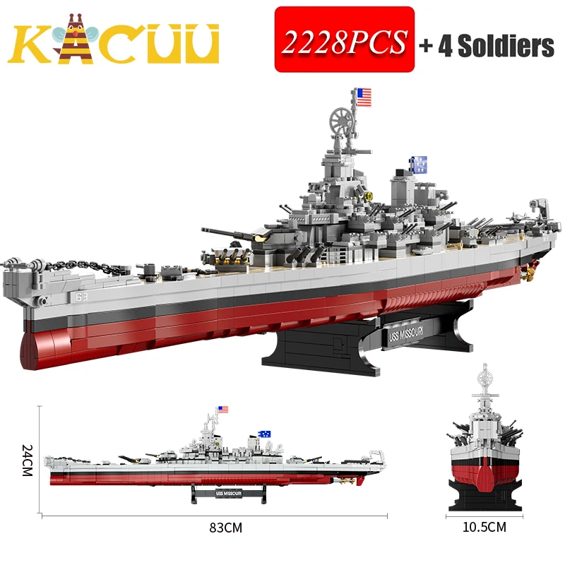 2228 + قطعة WW2 نموذج عسكري كتل السفن الحربية لوا فئة يو اس اس اس ميسوري سفينة حربية اللبنات MOC لعبة كلاسيكية للأطفال الصبي هدية
