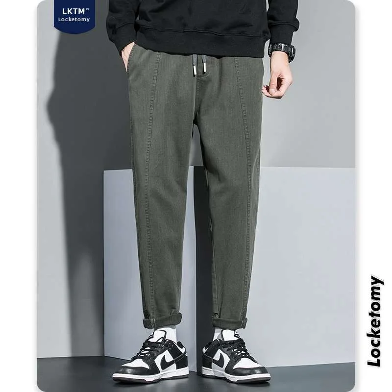 ربيع جديد LK الرجال عادية فضفاض صالح السراويل الشاملة مزدوجة الشق با Thiened Busin بدلة رسمية لون نقي ملابس السهرة