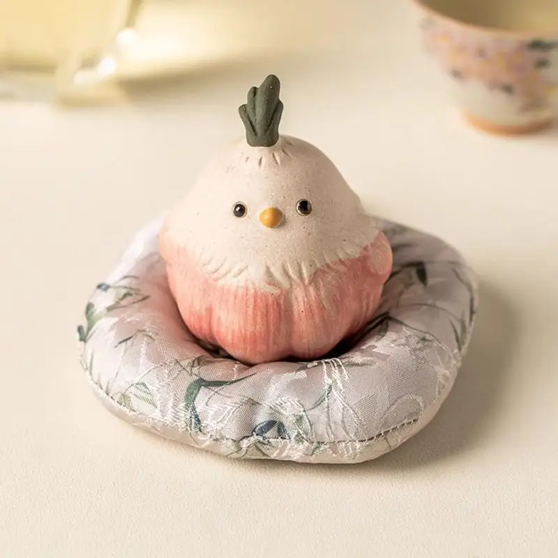 Garlic Bird Tea Pet Ornament Creative Figurine Cute Animal Crafts for Zen Tea Table Home Decor Desk Display Art Gift