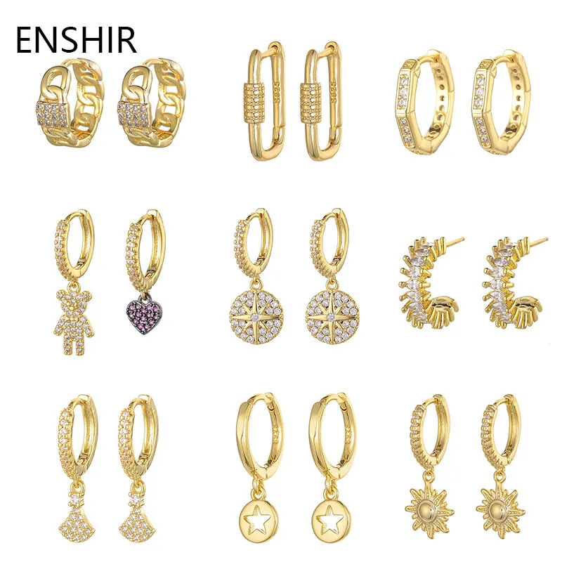 ENSHIR Gold Color Geometric Drop Hoop Earrings For Women Piercing Earrings Luxury Delicate Wedding Jewelry