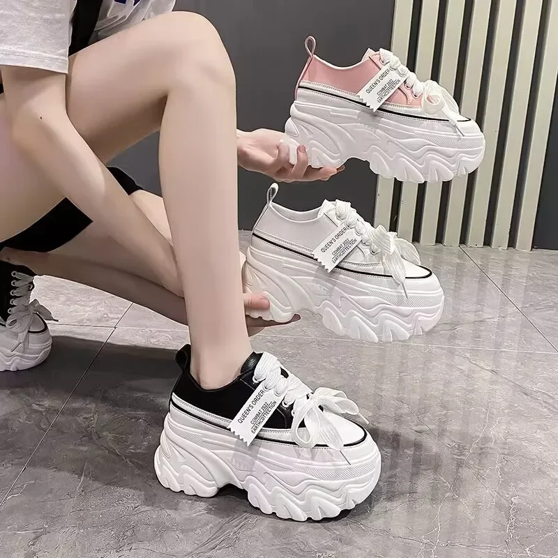 Platform Womens Sneakers Autumn Lace-Up Thick Bottom Sports Shoes Woman Pu Leather Breathable Walking Shoes Female zapatillas de