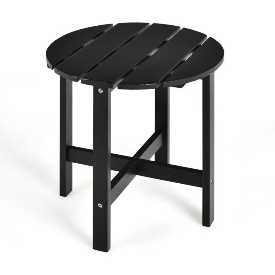 

18 Inch Patio Round Side Wooden Slat End Coffee Table for Garden