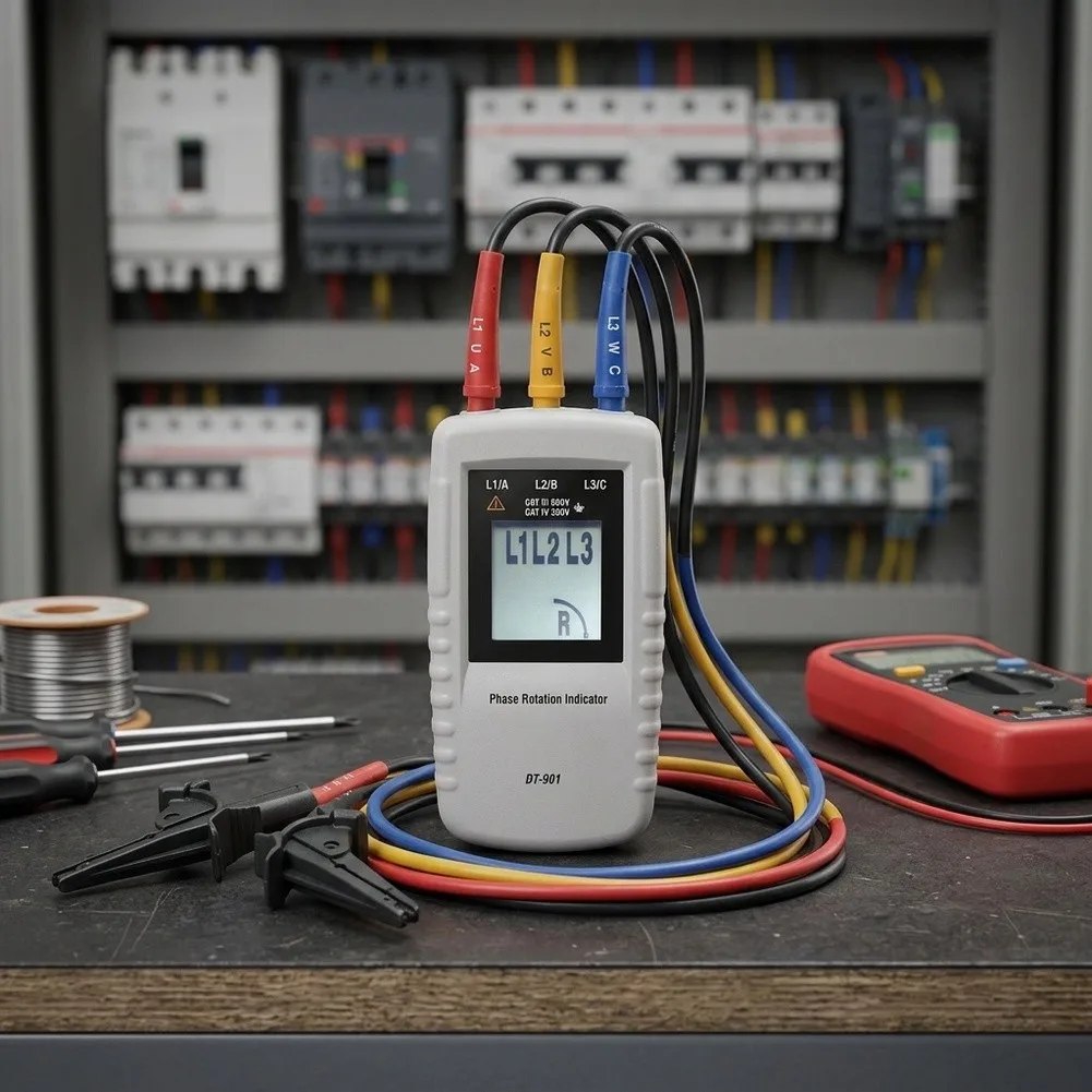 Motor Phase Tester DT-901 for Three-Phase Systems AC Polarity Detector Compact Design 135mm x 73mm x 30mm White