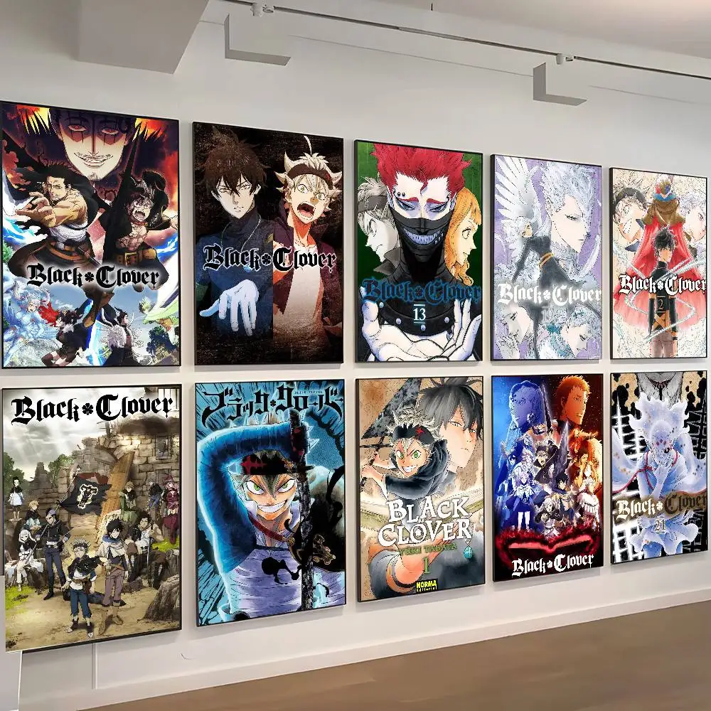 1 Stück Black Clover Poster Aufkleber Druck Wasserdichte Wandkunst für Wohnzimmer Schlafzimmer Home Decor