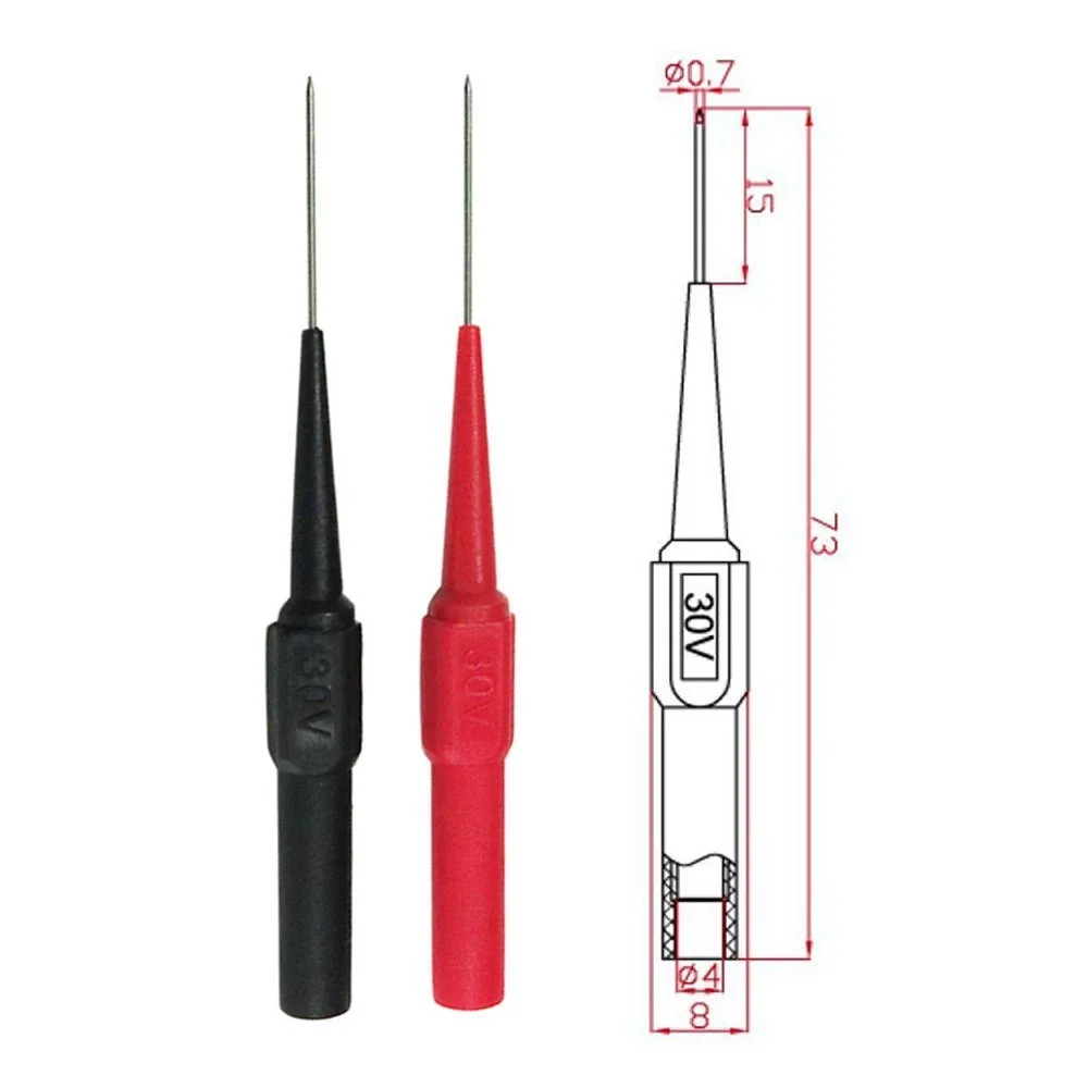 10 sztuk 5 sztuk 2 szt. Igła do przekłuwania izolacji nieniszczący multimetr sondy pomiarowe czerwony/czarny 30 V-60 V do wtyczki bananowej