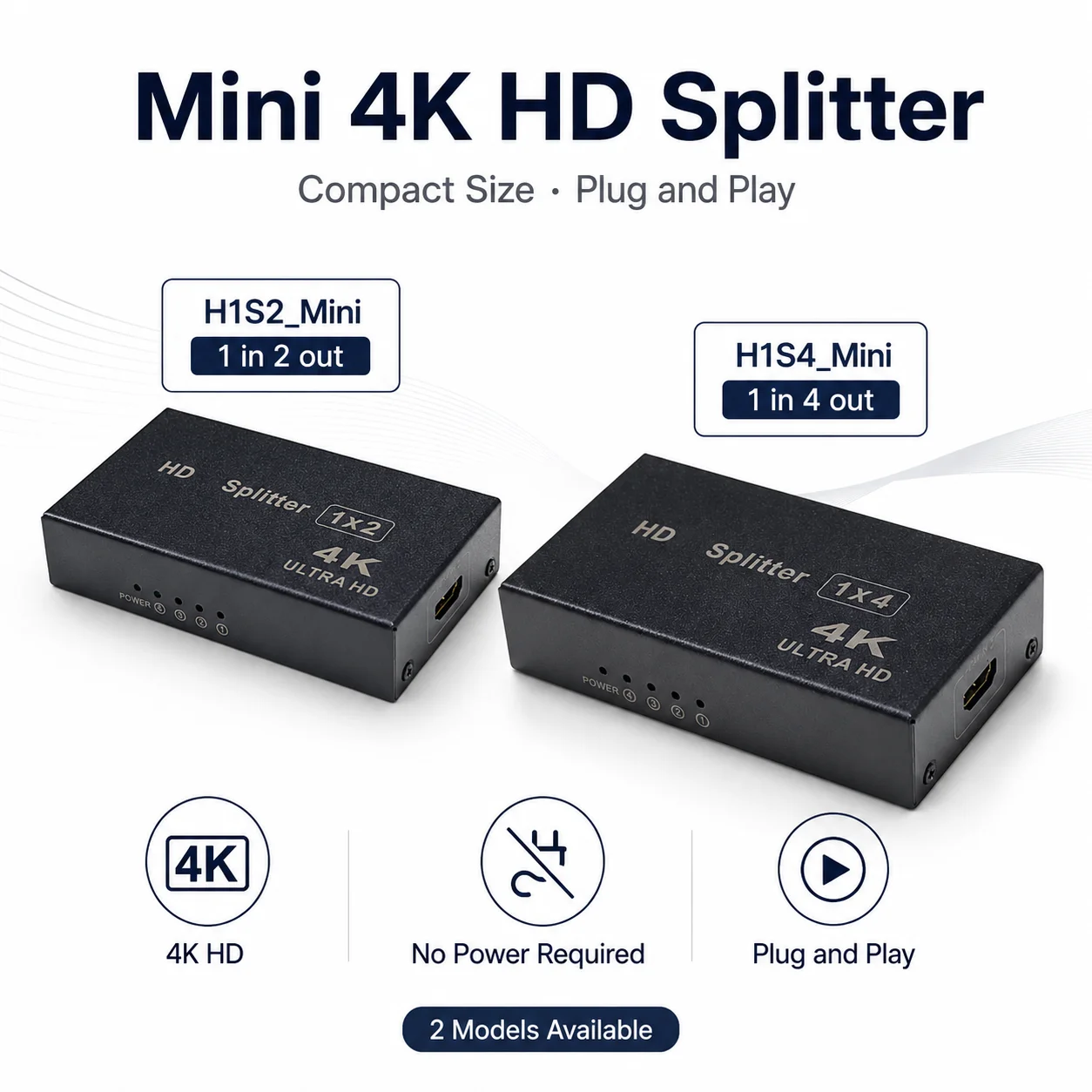 Audio Video Signal Splitter AMS H1S2 H1S4 4K HD Distributor LED LCD Screens Splitter 1 In 2 or 4 Out For Laptop TV Switcher