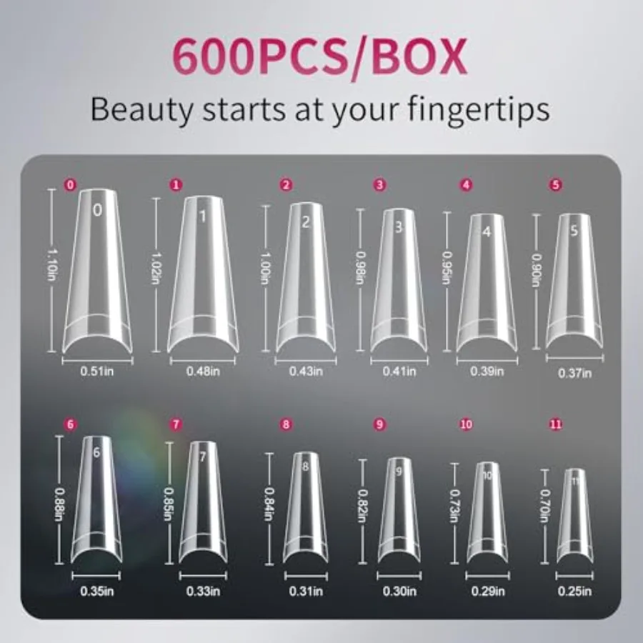 600PCS Half Cover Coffin Nail Tips - Acrylic Nail Tips 12 Size False Nails Tips with Box for Nail Salons and Home DIY