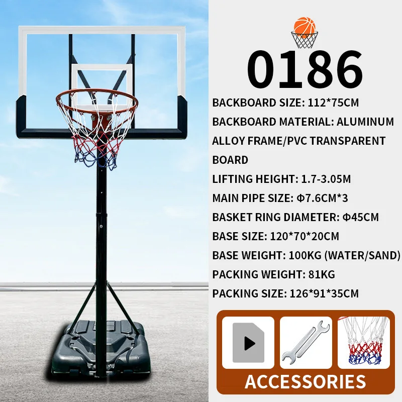 ห่วงบาสเก็ตบอลพร้อมถุงเก็บถุงทราย,ปรับความสูงได้ 7.6-10FT สำหรับเกมบาสเก็ตบอลกลางแจ้งในร่ม, กระดานหลัง 44 นิ้ว