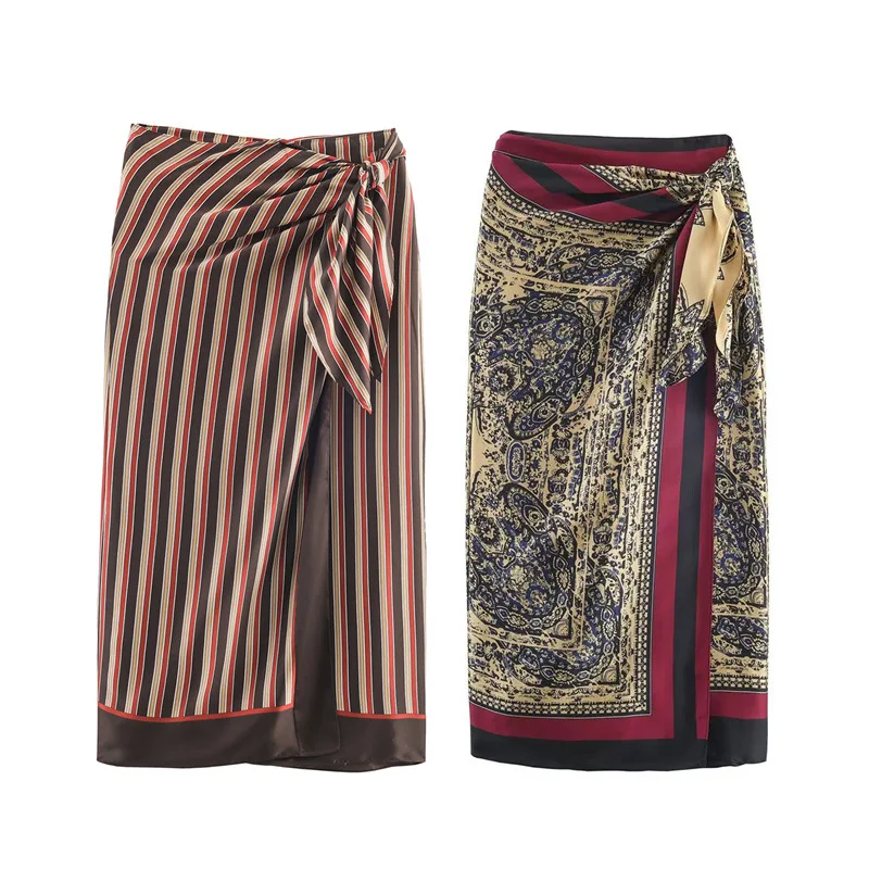 2026 outono novas roupas femininas moda casual versátil elegante temperamento férias estilo paisley saia embrulhada