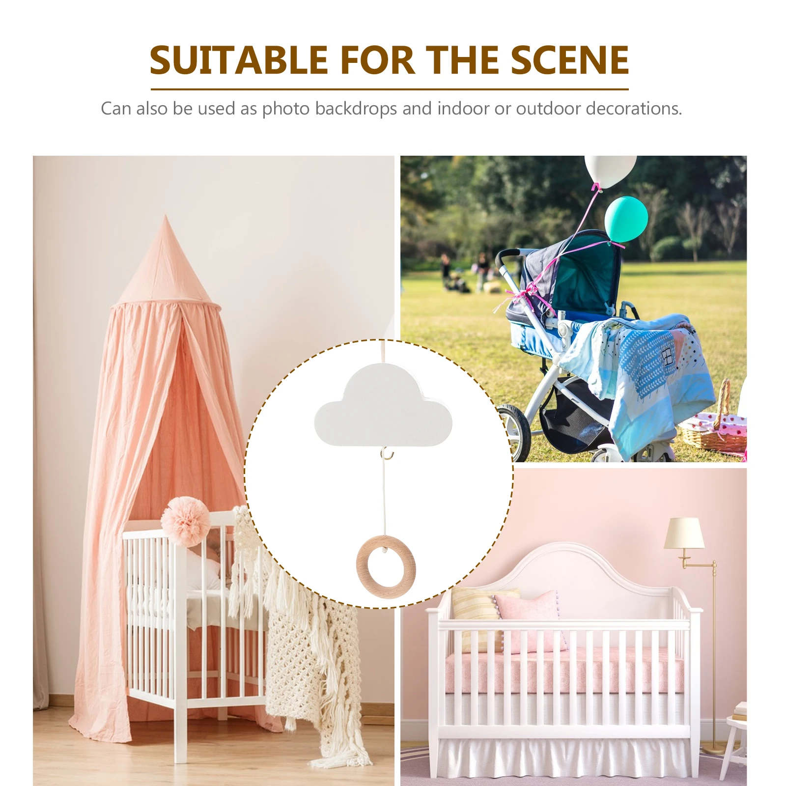 سرير أطفال متنقل على شكل سحابة موسيقية بسيطة لحديثي الولادة مهدئة للنوم بوهو معلقة عتيقة لديكور الحضانة