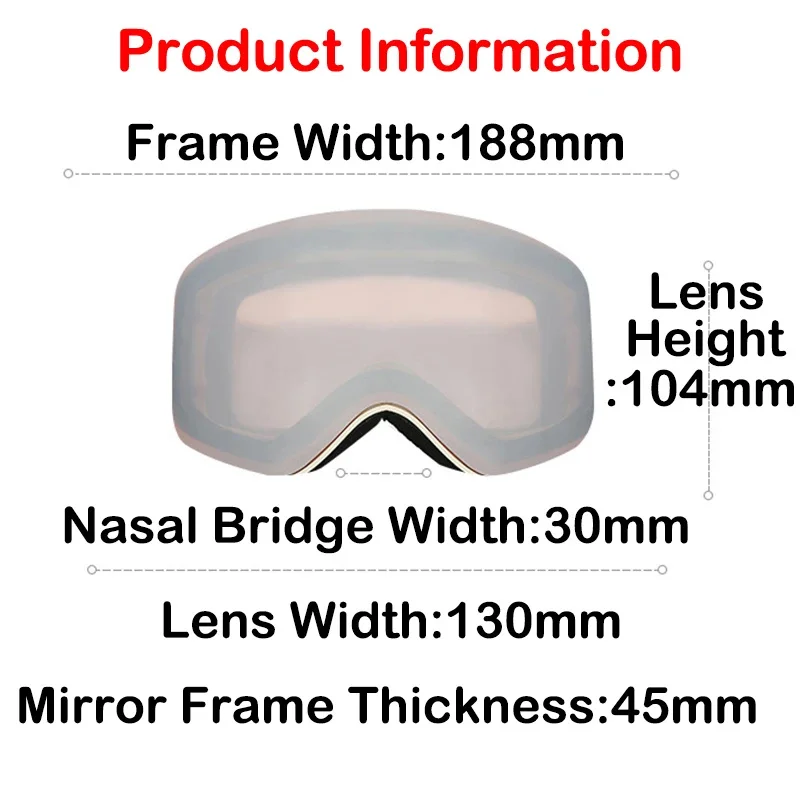 Ski Snowboard Goggles Women Men Skiing Eyewear Mask Uv 400 Snow Protection Over Glasses Adult Double Anti-Fog Cylindrical