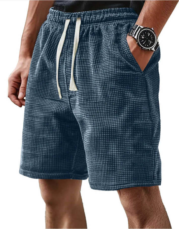 European size Men's Waffle Shorts 2026 Summer Retro Casual Shorts Soft Breathable Beach Daily Wear Short Pants Shorts For Men