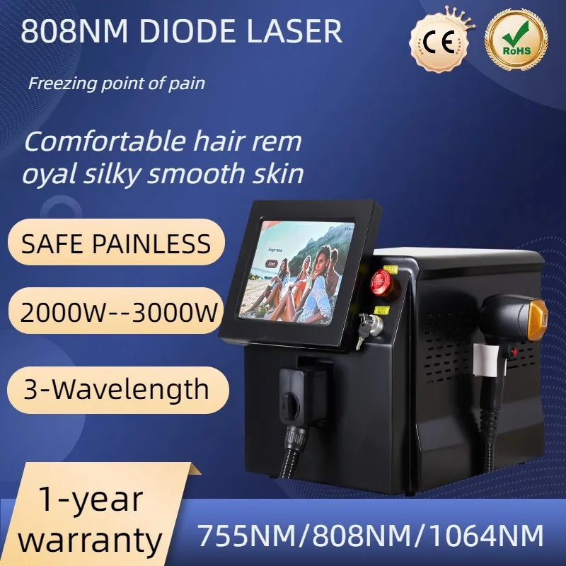 

The latest popular 808nm diode laser hair removal machine 2000W 755 1064 Alexandrit permanent removal cooling head painless lase