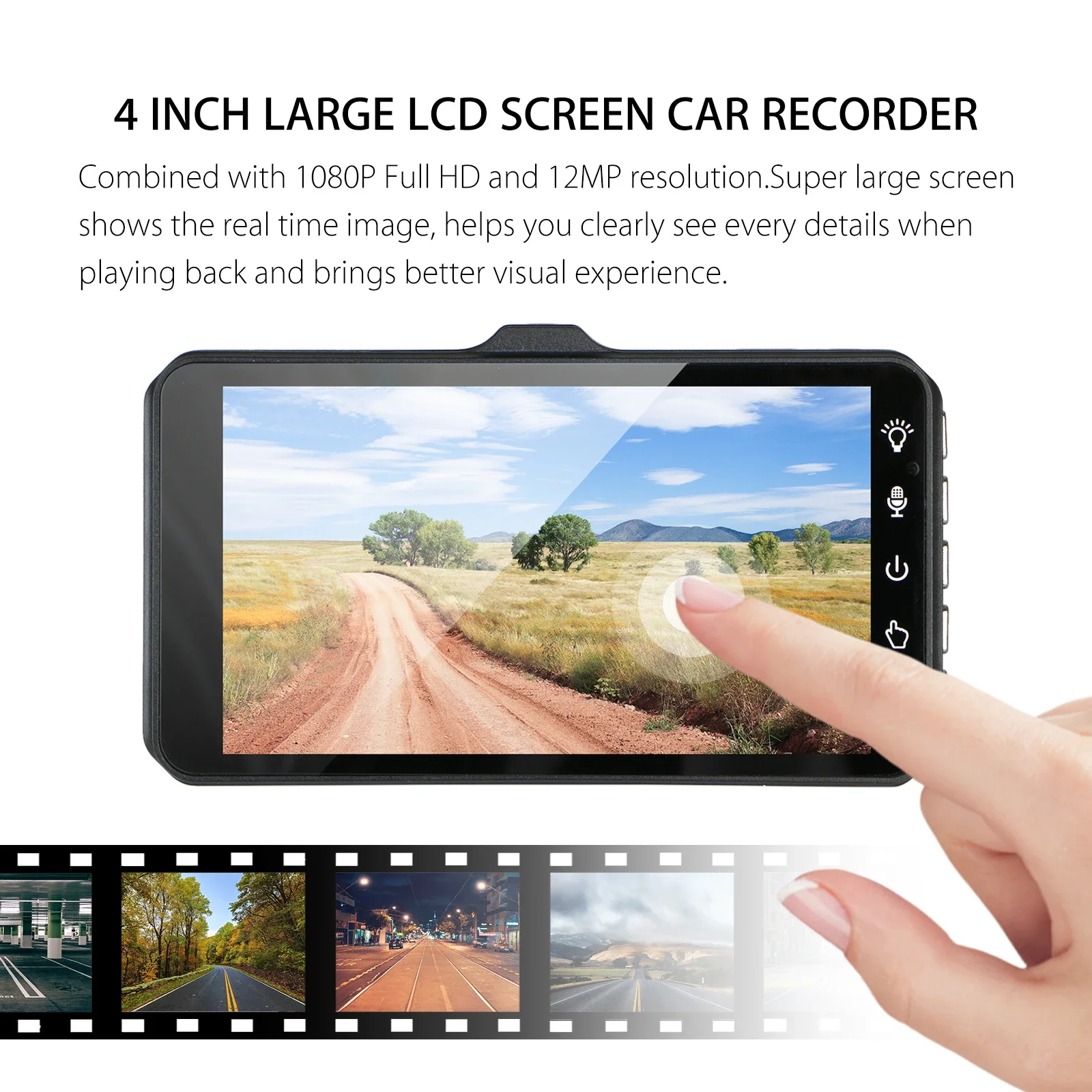 4 Inch Touch Screen HD 1080P Car DVR Dashcam Video Recorder Rear View Camera 170° Wide Angle Dual Lens Dash Cam Black Box
