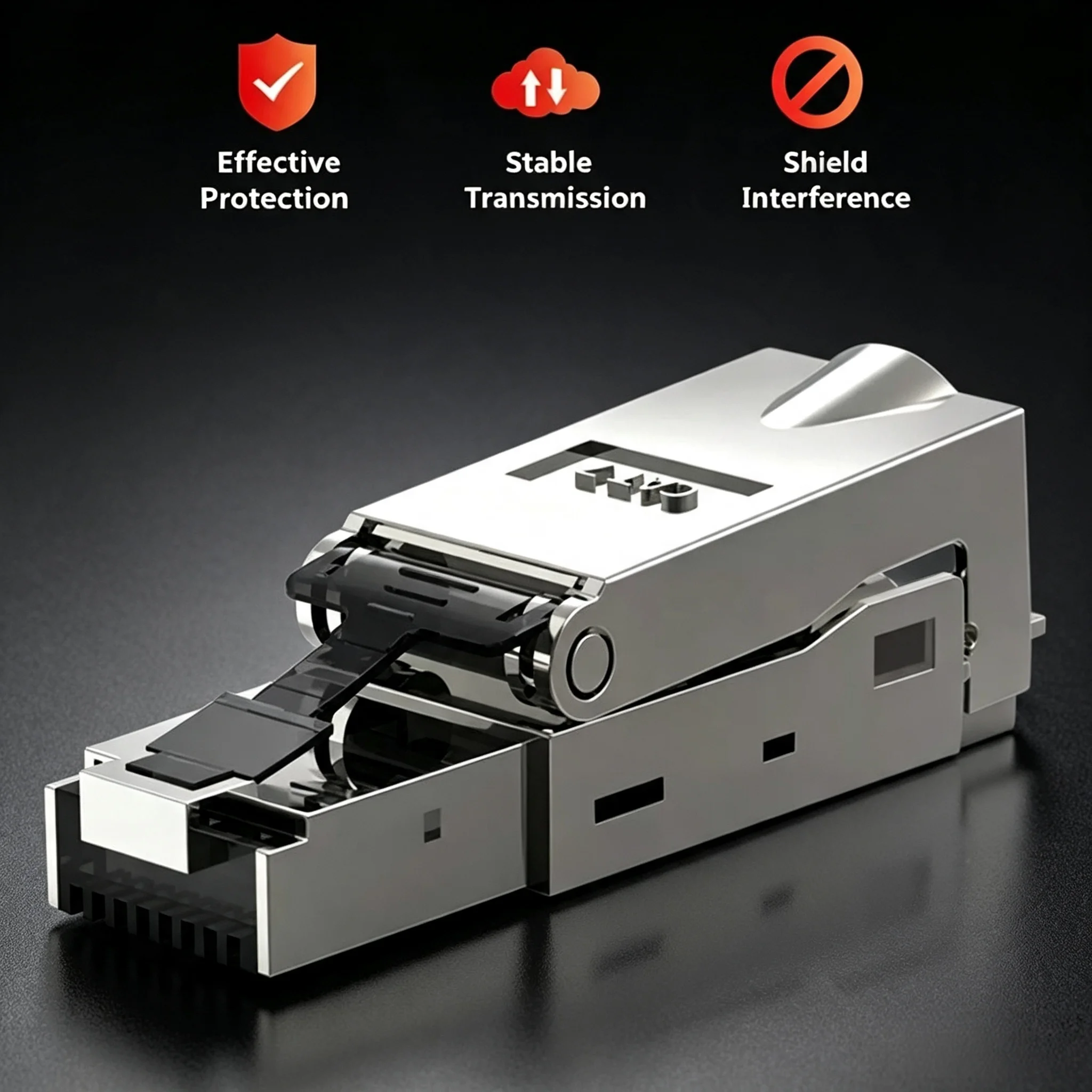 SUMMITOP Black CAT6A CAT7 CAT8 RJ45 Connector 50U No Crimping Tools Required Network Cable Module Shielded FTP 8P8C Crimp