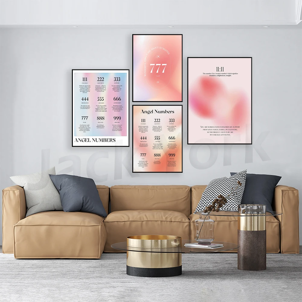 Angel Numbers Poster Manifest Gradient Wall Art Spiritual Print, Abstract Colour Gradient Home Decor, Positive Affirmation