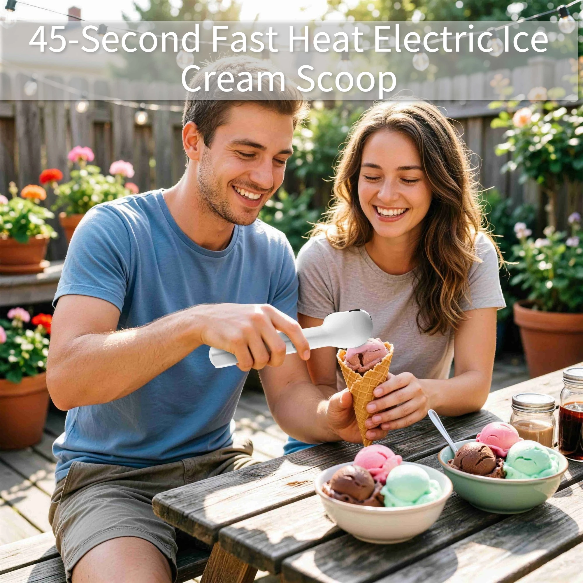 45-Second Fast Heat Electric Ice Cream Scoop, 2000mAh 30-Min Runtime, Non-Stick Smooth Round Scoop, IP66 Waterproof, for Hard Frozen Desserts, 1 Piece