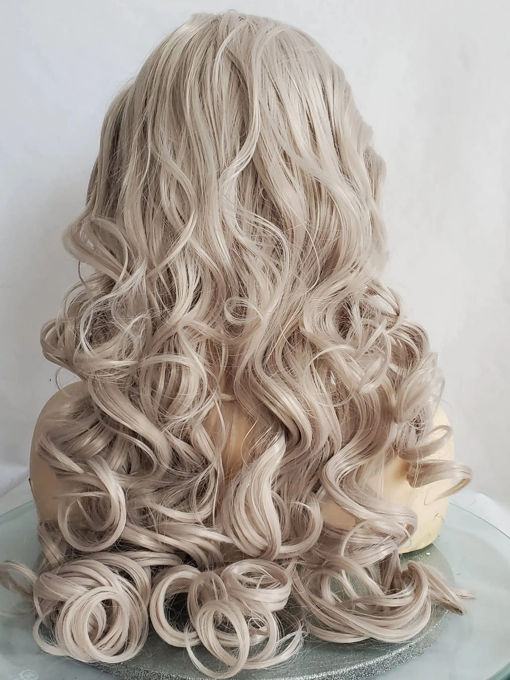 Long Platinum Curly Transparent Lace Synthetic Hair Women Curly  Wig Heat Resistant Fiber