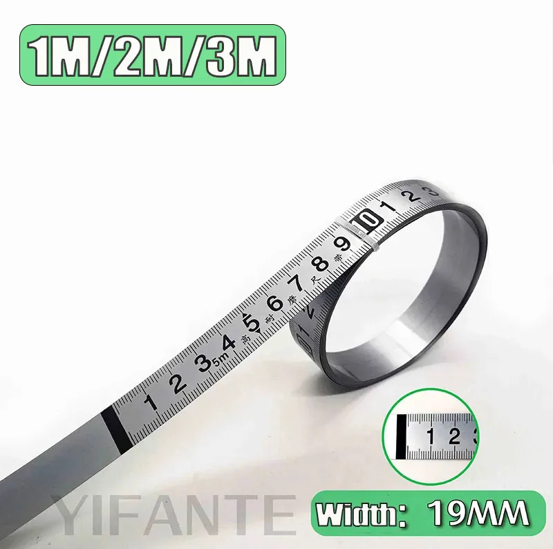19mm Width 1-5m Self Adhesive Metric Scale Ruler Stainless Steel Miter Track Tape Measure Rust-Proof Durable Wear-Resistan Rule