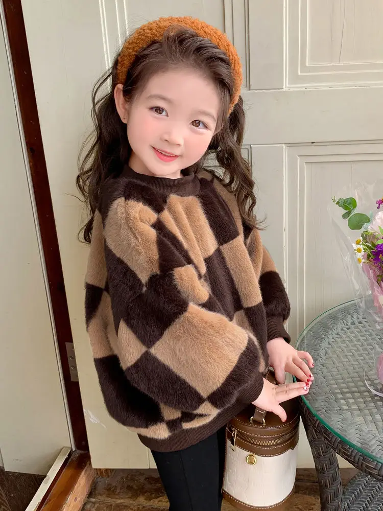 Princess Girl Hoodie with Plush Children Autumn and Winter Maillard Outfit Winter Trendy Girl Lamb Cashmere Warm Top