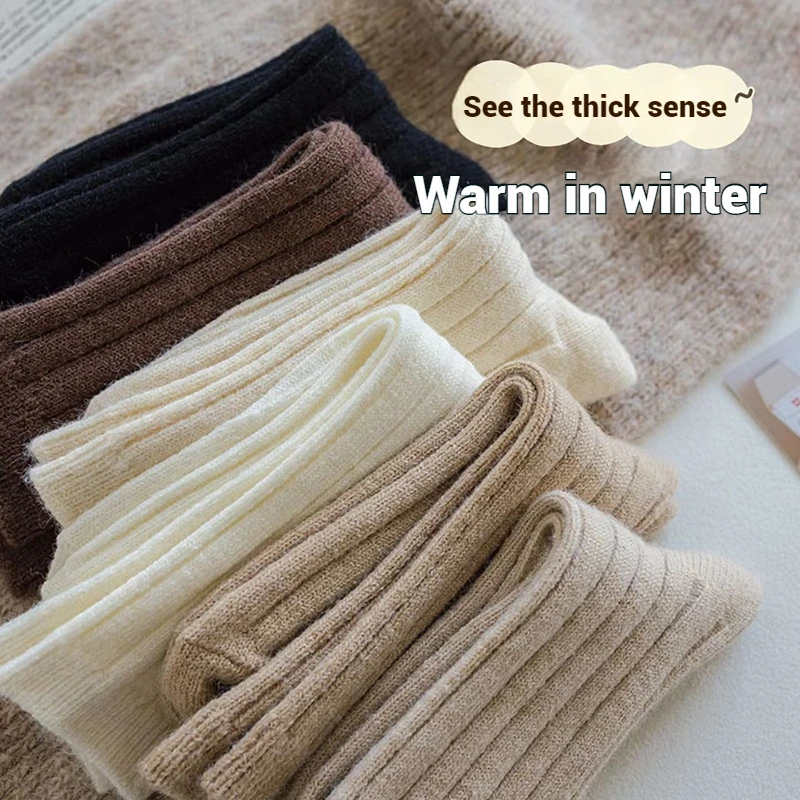 Cotton Cashmere Mid-calf Socks Women Korean Style Thickened Japanese Thermal Insulation Retro Wool Long Socks Autumn Winter