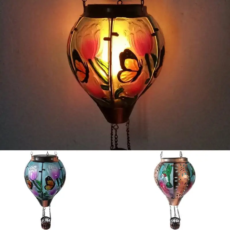 Hot Air Balloon Solar Lantern Flickering Flame Hummingbird Butterfly Air Balloon Solar Light LED Outdoor Colorful Lanterns