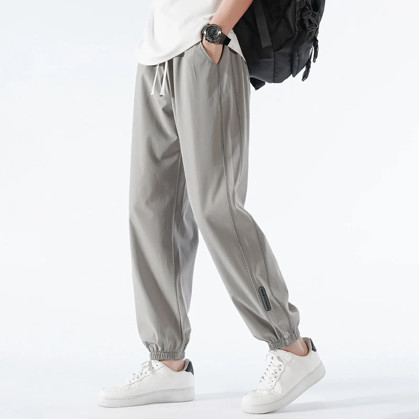 

Comfy fit Ultra Stretch Ice Silk Pants Breathable Straight Casual Unisex Quick Drying sports streetwear pocket Pants trousers