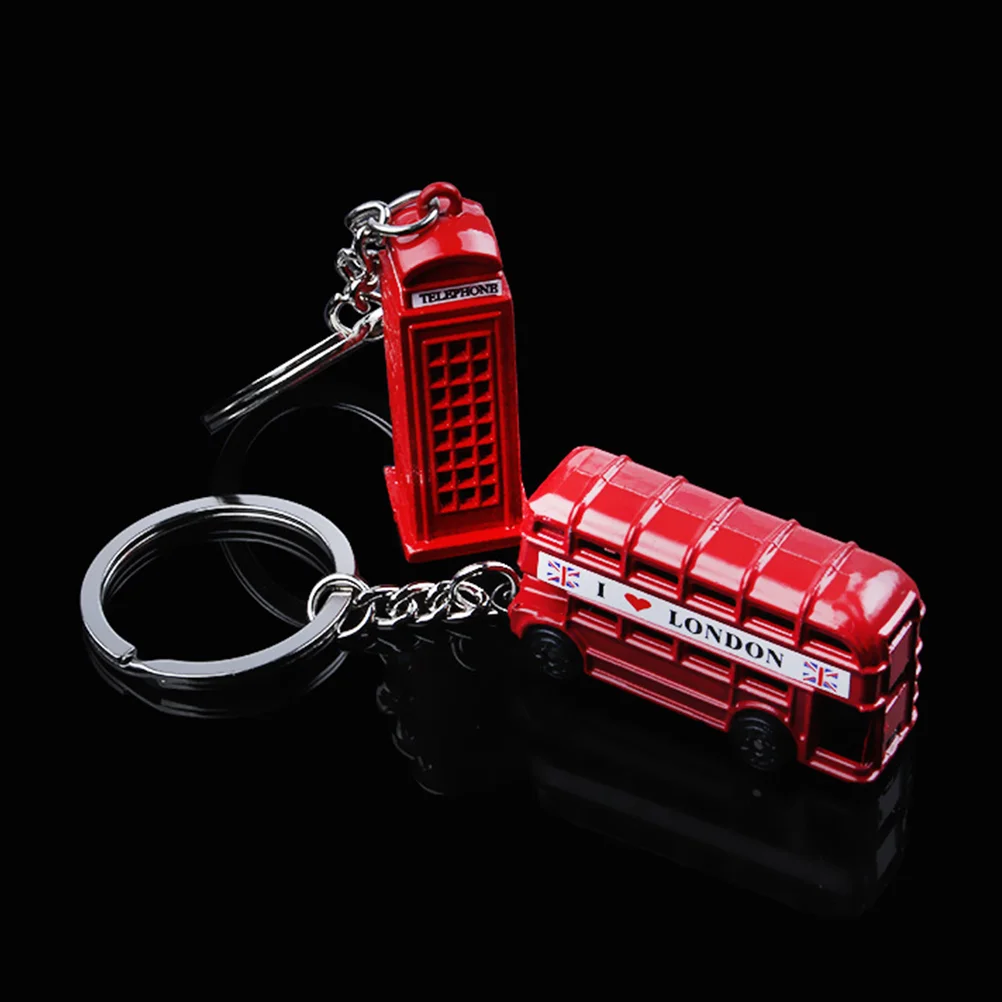 3PCS/Set British Tourist Souvenir Keychain Telephone Booth Mail Box Double-decker Bus souvenirs keychain