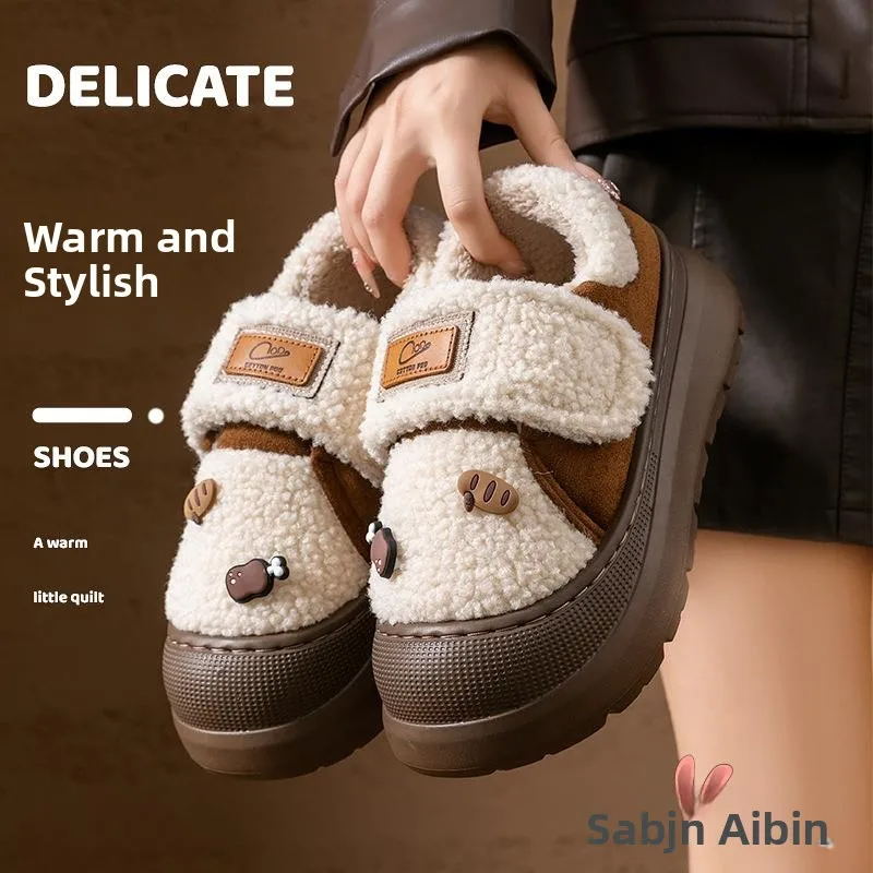 

Women's Winter Cotton Slippers Fce Lined Thi Bot Home oes Anti Slip Indoor Outdoor Wear Comfortable Slip-On Slippers