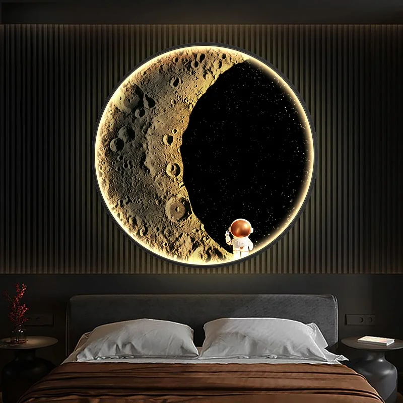 

Bedroom Bedside Decorative Painting Moon Wall Lamp Round Atmosphere Painting Children's Cartoon Decorative Wall Hanging Luminous