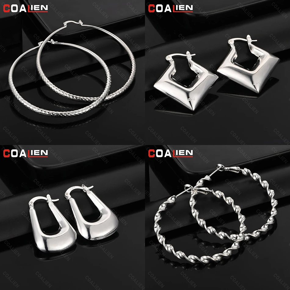

COALIEN 925 Sterling Silver Geometric Diamond Earrings Elegant And Versatile Women'S Banquet Wedding Jewelry