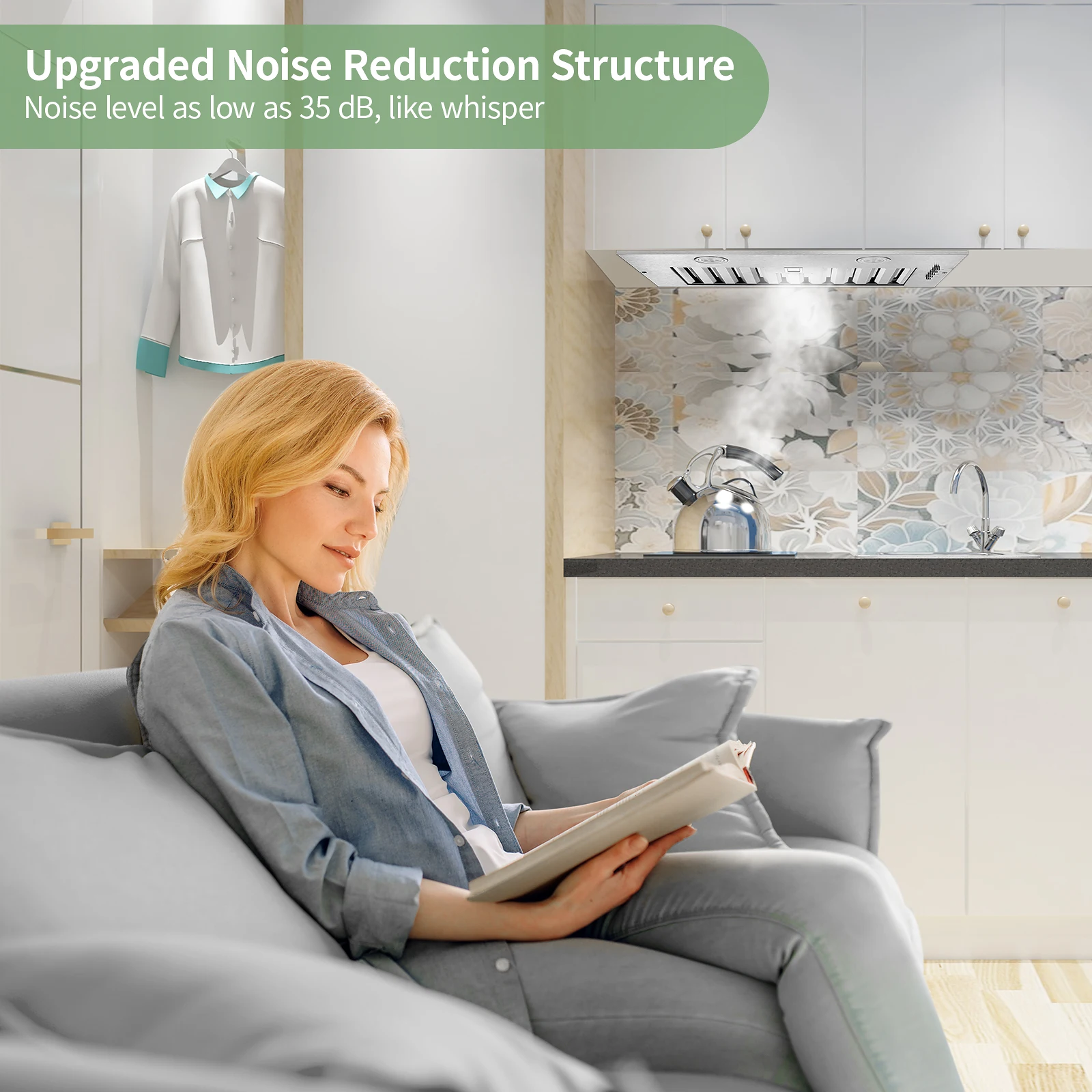 600CFM 20" Stainless Insert Range Hood Convertible Ducted/Ductless 2LED light 3-Speed Baffle Filter&Button Control Easy to clean