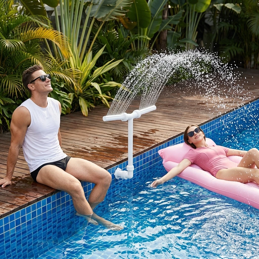 Fuente de doble cabezal para piscina, fuente cascada para piscina, fuente para estanque de peces, fuente para jardín